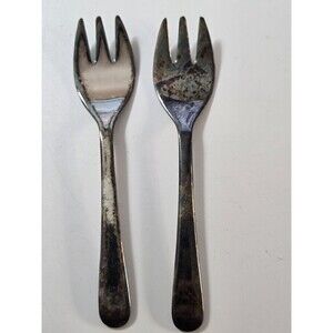 2 pc Vintage Silver Plated Sheffield England Cocktail Seafood Fork Small 5"